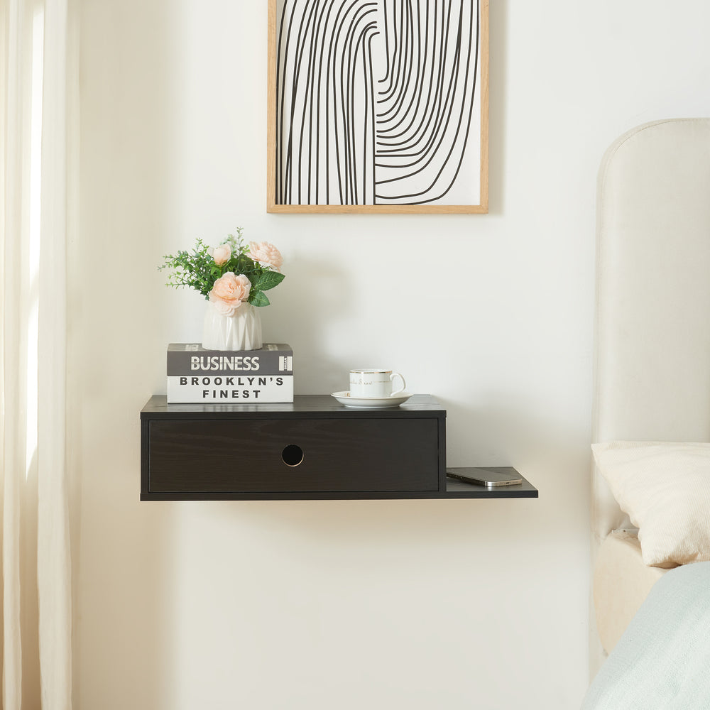 Wandregal Stor mit Schublade 65x30x15 cm Schwarz [en.casa] - premiumXL