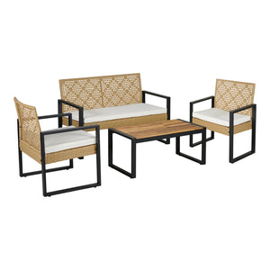 Salon de jardin 4 pièces Calciano aspect rotin beige noir naturel casa.pro