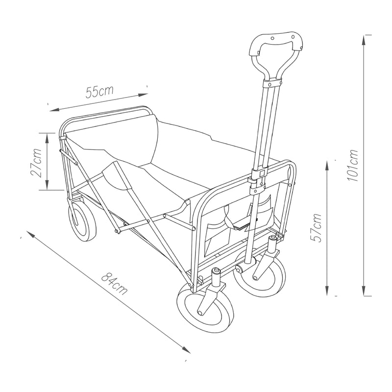 Croquis coté Chariot de jardin Stenlille pliable capacité de charge 80 kg noir pro.tec