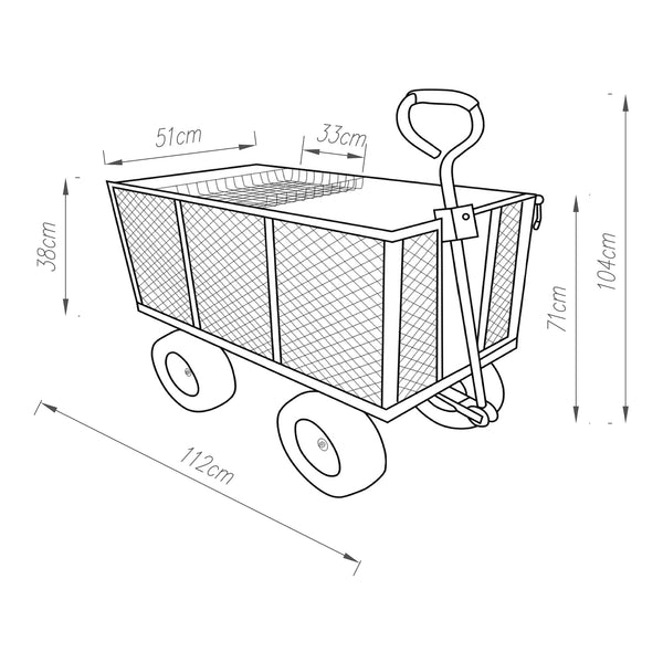 Chariot de jardin Corropoli parois latérales rabattables capacité de charge 550 kg noir jaune pro.tec