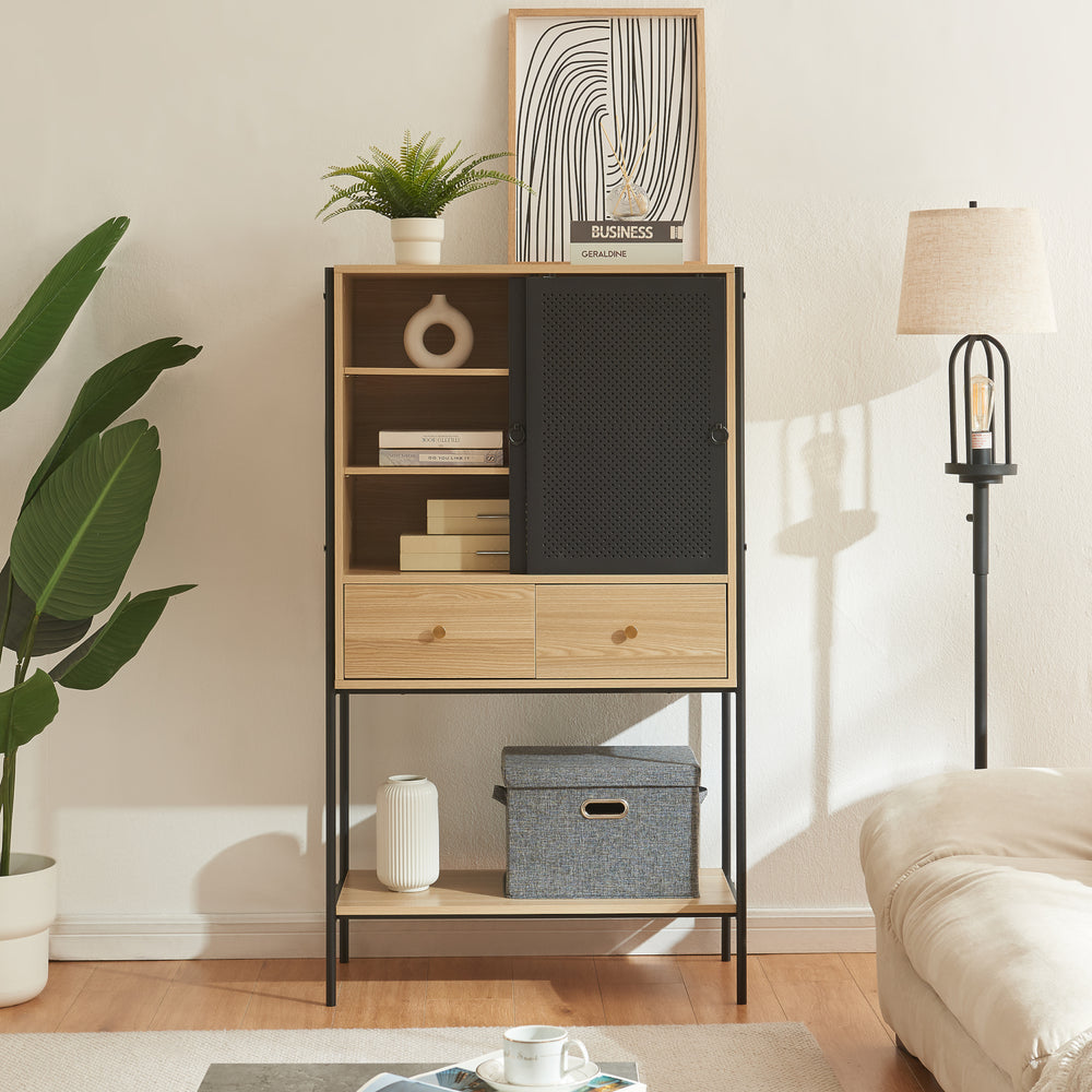 Beistellschrank Tysnes 140x80x40 cm Schwarz/Eiche [en.casa] - premiumXL