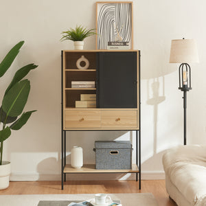 Armoire d'appoint Tysnes 140x80x40 cm Noir/Chêne [en.casa]