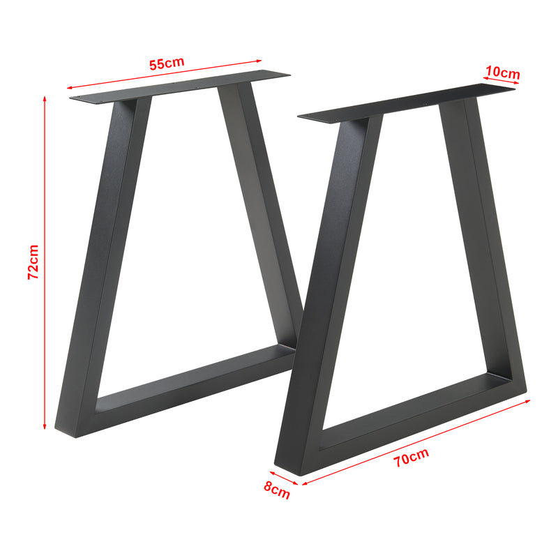 Croquis coté Lot de 2 pieds de table Lyngby acier 72 x 70 cm noir [en.casa]