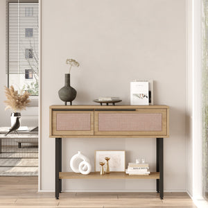 Console Kvænangen 100x30x76 cm Chêne/Aspect rotin [en.casa]