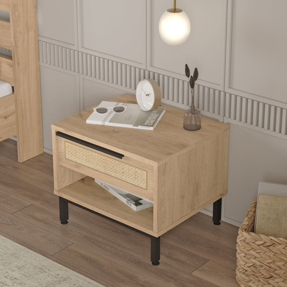 Table de chevet Kvænangen 43x54x45 cm aspect chêne/rotin [en.casa] - premiumXL