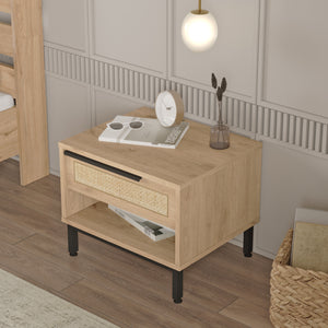 Table de chevet Kvænangen 43x54x45 cm aspect chêne/rotin [en.casa]