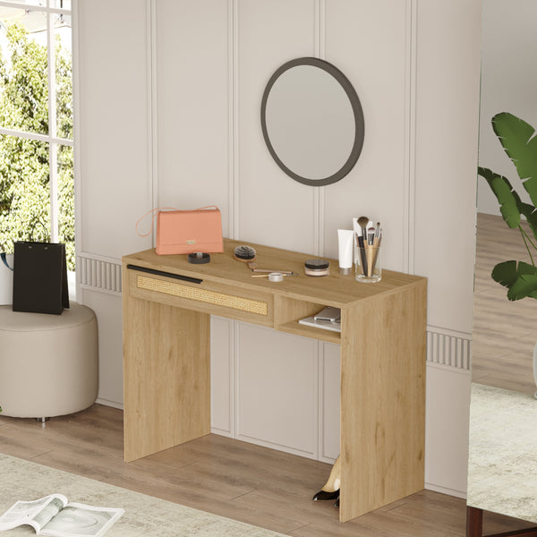 Coiffeuse Kvænangen 100x45x75 cm Chêne/Aspect rotin [en.casa]