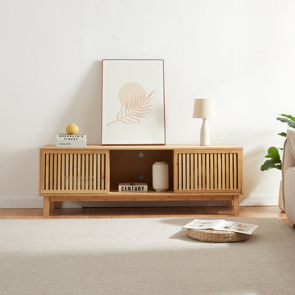 Meuble TV Ypäjä 150x42x50 cm Bambou Naturel [en.casa]