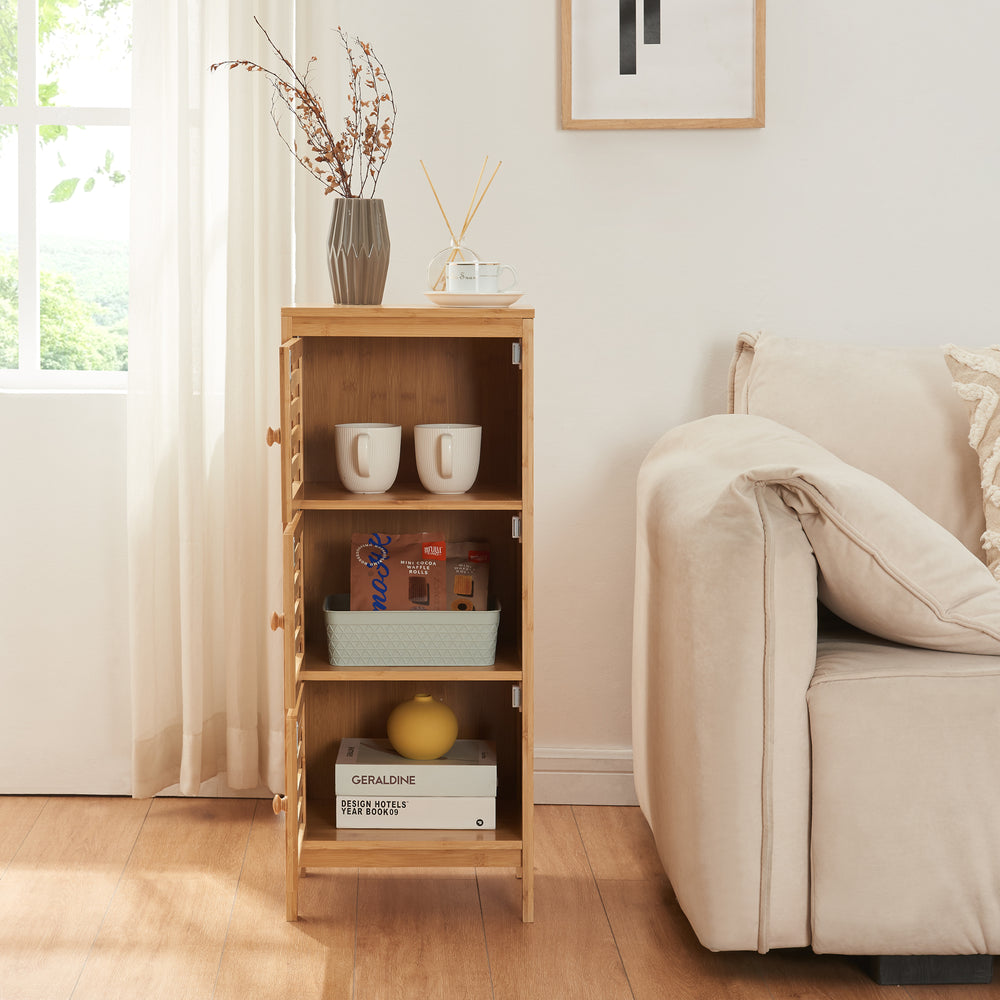 Armoire d’appoint avec 3 portes Ypäjä 82x33x27 cm bambou [en.casa] - premiumXL