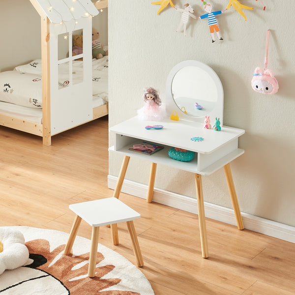 Coiffeuse pour enfants avec tabouret Ovanåker Blanc/Nature [en.casa]