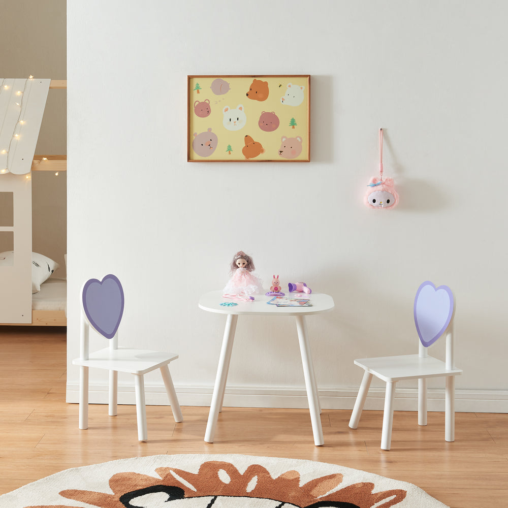 Groupe de sièges pour enfants Siljan avec cœur - Design blanc/violet [en.casa] - premiumXL
