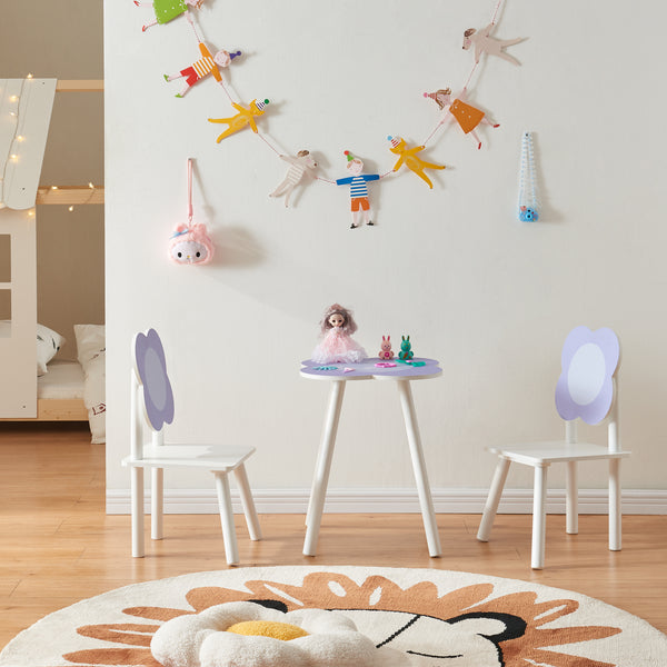 Groupe de sièges pour enfants Simrishamn avec design floral Blanc/Lilas [en.casa]
