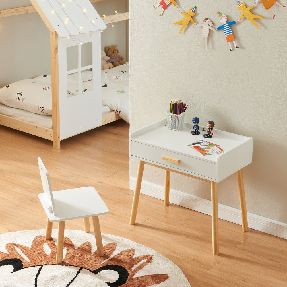 Bureau pour enfant avec chaise Skjervøy bois/blanc [en.casa] - premiumXL