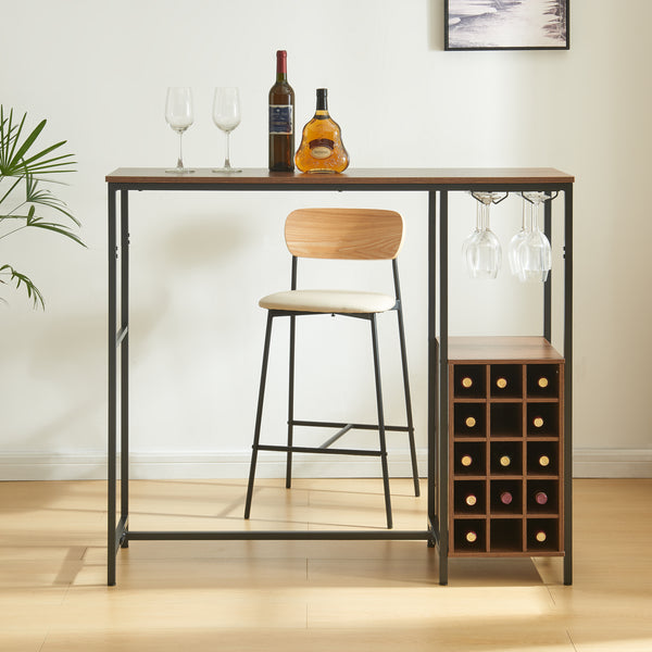 Table de bar Trøndelag 120x40x105 cm avec casier à vin pour 15 bouteilles [en.casa]