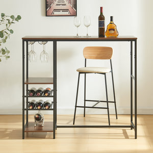 Table de bar Stjørdal avec étagère à bouteilles Noir/Aspect noyer [en.casa]