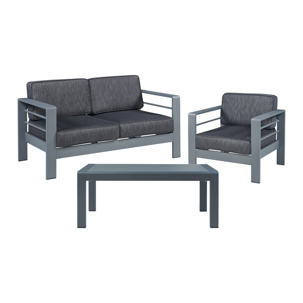 Salon de jardin 3 pièces Avise table basse fauteuil canapé anthracite gris foncé casa.pro