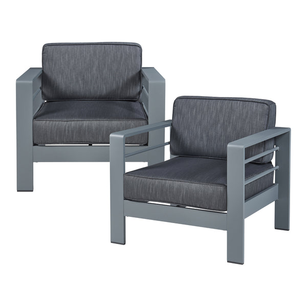 Salon de jardin 3 pièces Avise table d'appoint avec 2 fauteuils anthracite gris foncé casa.pro