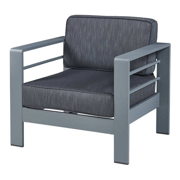 Salon de jardin 2 pièces Avise table d'appoint avec fauteuil anthracite gris foncé casa.pro