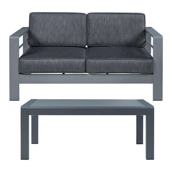 Salon de jardin 2 pièces Avise table basse avec canapél anthracite gris foncé casa.pro