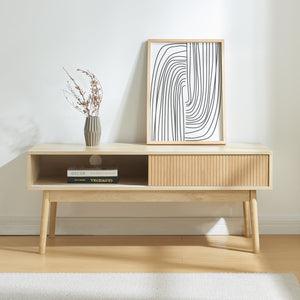 Table TV Landskrona 115x40x48 cm avec deux portes coulissantes aspect chêne [en.casa]