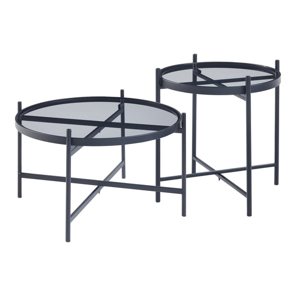 Ensemble de tables basses Lier 2 pièces. Plateau en verre Noir [en.casa]