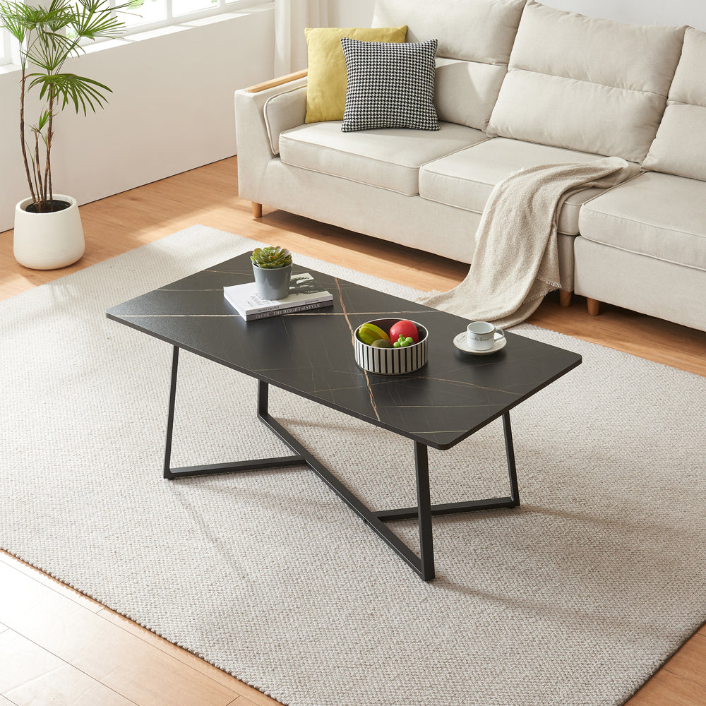 Couchtisch Riskiften 120x60x48 cm Marmoroptik, schwarz [en.casa] - premiumXL