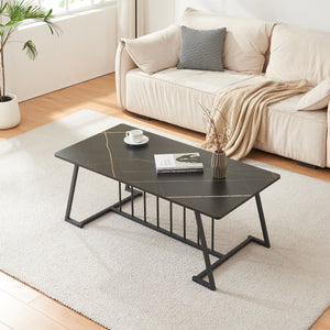 Table basse Nospoo 120x60x46 cm aspect marbre, noir [en.casa]