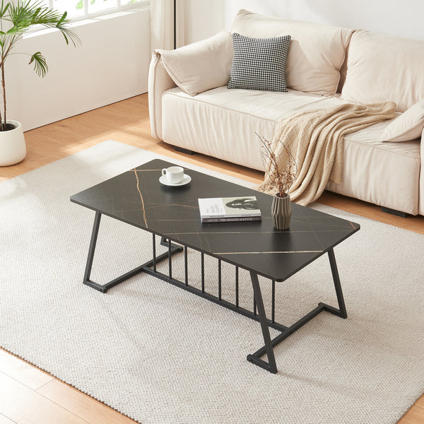 Table basse Nospoo 120x60x46 cm aspect marbre, noir [en.casa]