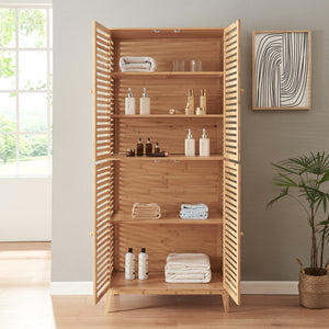 Armoire de salle de bain Raurgela bambou 180 x 80 x 40 cm naturel [en.casa]