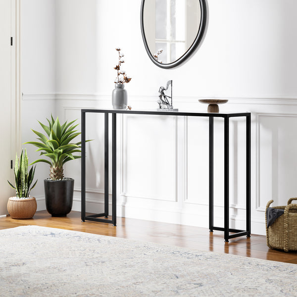 Console Ouby avec plateau en verre 120x25x73 cm Noir [en.casa]