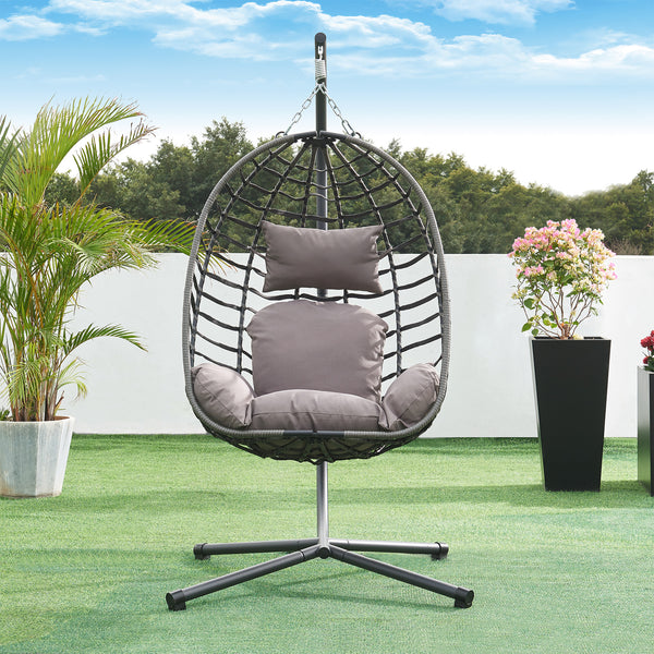 Hängesessel Kandsvas mit Gestell 198x110x95 cm Grau [en.casa]