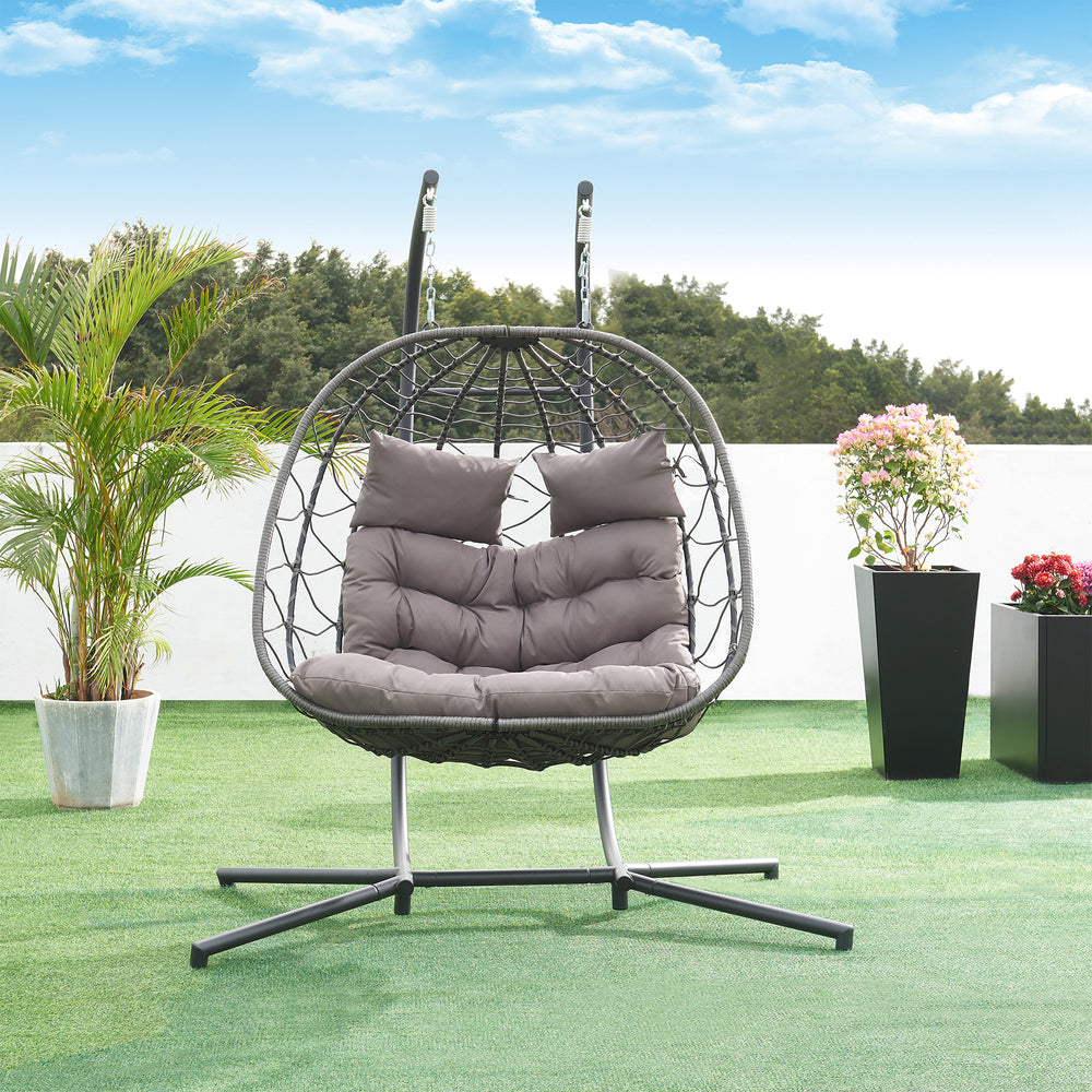 Fauteuil suspendu 2 places avec support Skense 198 x 156 x 98 cm gris [en.casa]