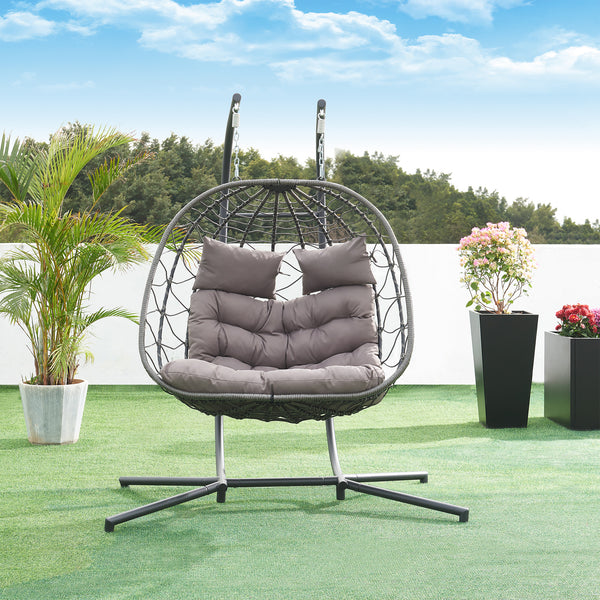 Fauteuil suspendu 2 places avec support Skense 198 x 156 x 98 cm gris [en.casa]