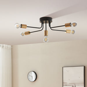 Plafonnier Benfleet 5 x E27 Noir/Coloris laiton [lux.pro]