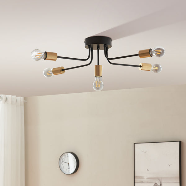 Plafonnier Benfleet 5 x E27 Noir/Coloris laiton [lux.pro]