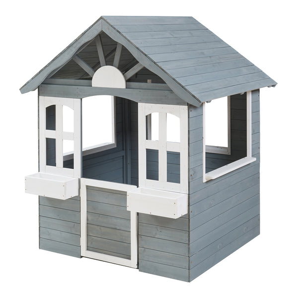 Maison de jeu pour enfants Vesa 138x120x102 cm Bois de sapin Gris [casa.pro]
