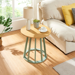 Table d'appoint Lensuu 48xØ48 cm Vert pastel/Chêne [en.casa]