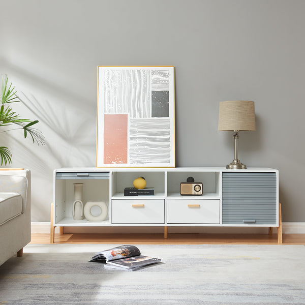 Meuble TV Kvaefjord 160x40x52 cm Blanc/Gris [en.casa]