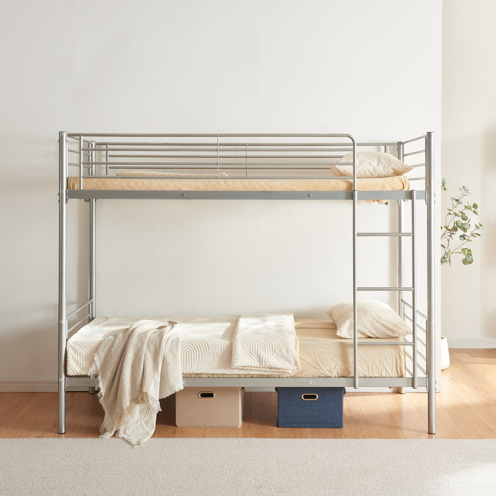 Lit superposé en métal Soppsar avec 2 matelas 200x90 cm Argent [en.casa]
