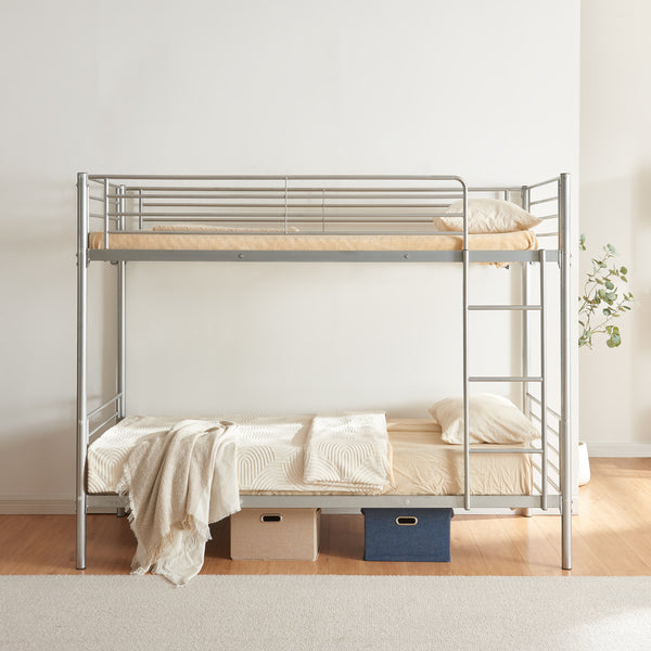 Lit superposé en métal Soppsar avec 2 matelas 200x90 cm Argent [en.casa]