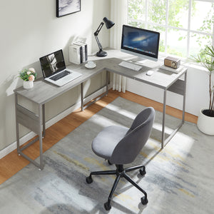 Bureau Karlstang en L 166x120x75 cm Gris clair [en.casa]