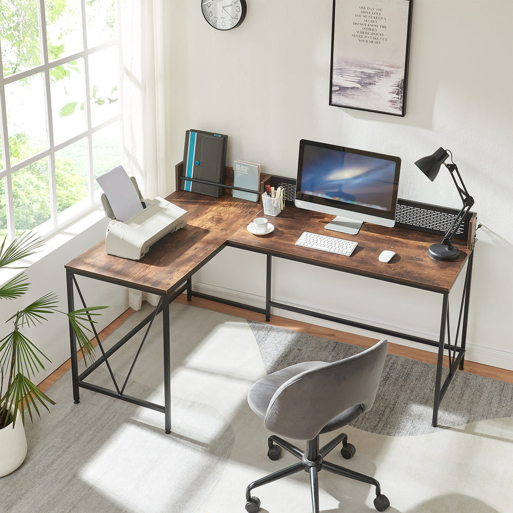 Schreibtisch Frelvepirg mit Rückwand L - förmig 165x110x75 cm Walnussoptik [en.casa] - premiumXL