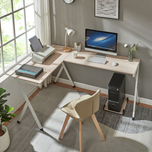 Bureau Tarielarg avec support PC en forme de L 158x120x75 cm aspect chêne [en.casa]