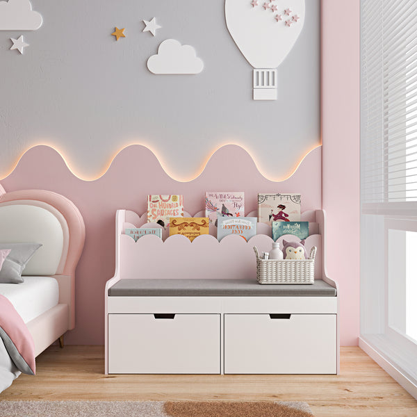 Banc pour enfants avec étagère Vestnes 100x45x70 cm Cotton Candy/Blanc [en.casa]