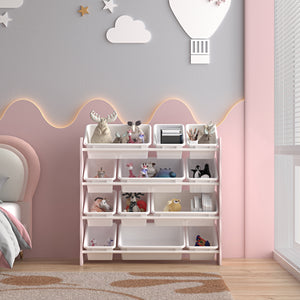 Étagère pour enfants Vestnes avec 12 boîtes de rangement 78x86x27 cm Cotton Candy/Blanc [en.casa]