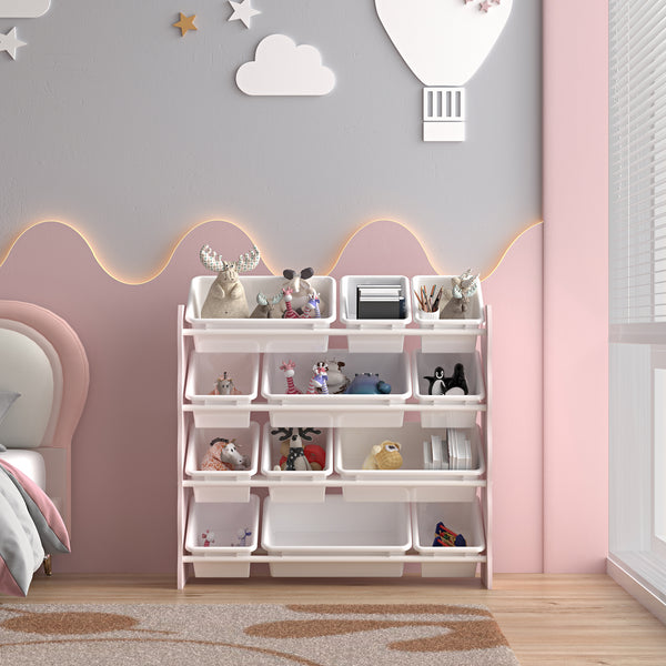Étagère pour enfants Vestnes avec 12 boîtes de rangement 78x86x27 cm Cotton Candy/Blanc [en.casa]