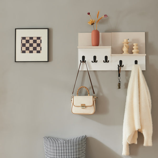 Portemanteau mural Botaruvn avec 2 étagères 34 x 59 x 13 cm beige / blanc [en.casa]