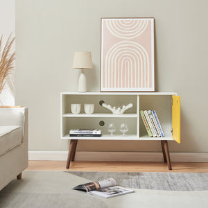 Meuble TV Vare 100 x 40 x 66 cm blanc / jaune [en.casa] 