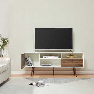 Meuble TV Vare 165 x 40 x 66 cm blanc effet noyer [en.casa]