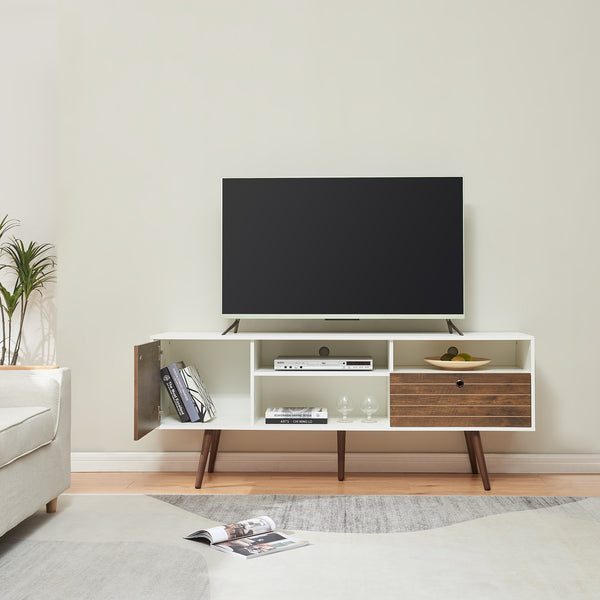 Meuble TV Vare 165 x 40 x 66 cm blanc effet noyer [en.casa]